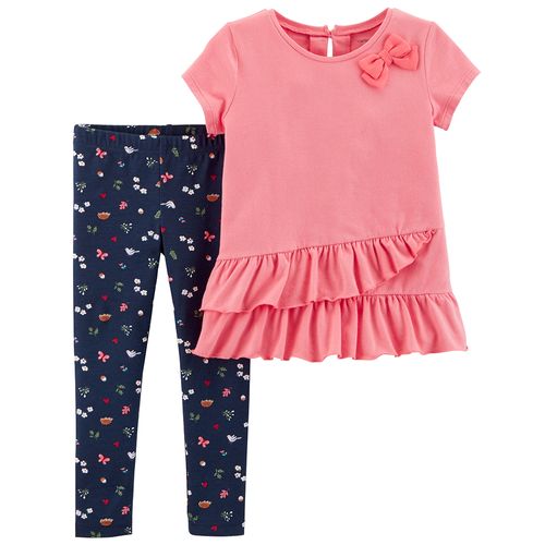 Set 2 piezas - remera con volados y calzas floreadas