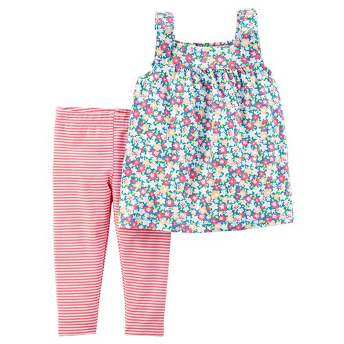 Set 2 piezas - Musculosa Floreada y Calzas Rayadas