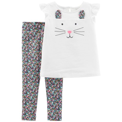 Set 2 piezas - Remera Conejo y Calzas Floreadas