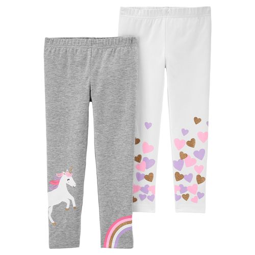 Carter's Pack 2 Calzas "Unicornio-Corazones"