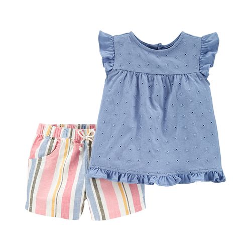 Set 2 Piezas Remera con volados y Short "Rayas"