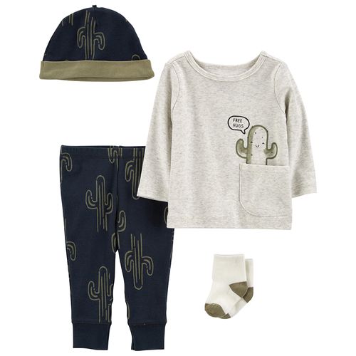 Carter´s Set 4 Piezas Remera Mangas Largas Gorro Medias Pantalon Cactus