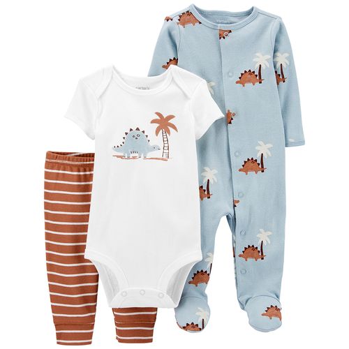 Carter´s Set 3 Piezas Osito-Pijama Body Mangas Cortas Pantalon Dinosaurios