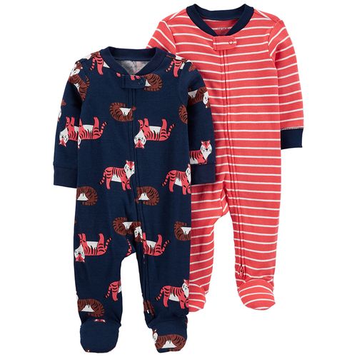 Carters Pack 2 Osito-Pijama Algodon Cierre Tigres Rayas