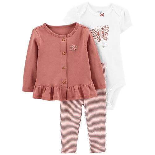 Carter´s Set 3 Piezas Body Mangas Cortas Campera Pantalon Mariposa
