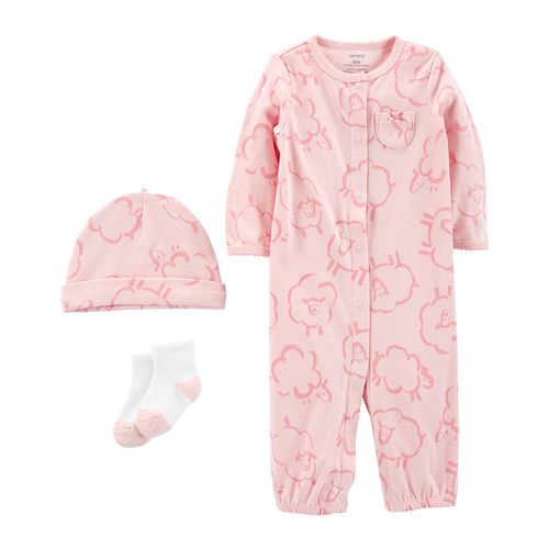 Carter´s Set 3 Piezas Osito-Pijama Broches Gorro Medias Ovejas Rosa