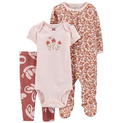 Carter´s Set 3 Piezas Osito-Pijama Body Mangas Cortas Pantalon Floral