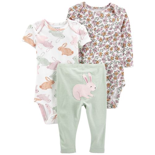 Carter´s Set 3 Piezas Body Mangas Cortas Body Mangas Largas Pantalón Conejitos
