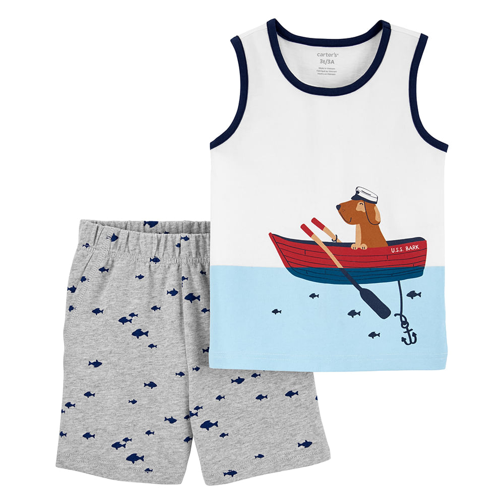Carter's Set 2 Pezzi Per Bambino - Pagliaccetto A Maniche Corte Con Alligatore Blu, Tutina Gioco