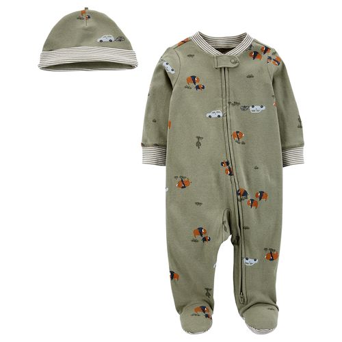 Carter's Set 2 Piezas Osito-Pijama Gorro Autitos