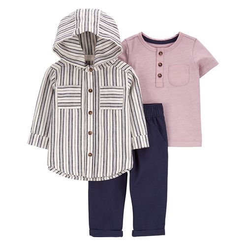 Carter´s Set 3 Piezas Remera Mangas Cortas Camisa Mangas Largas Pantalón Rayas