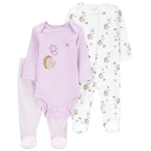 Carter´s Set 3 Piezas Osito Pijama Body Mangas Largas Pantalon Erizo