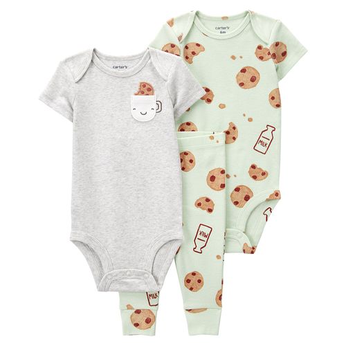 Carter´s Set 3 Piezas Bodies Mangas Cortas Pantalon Galletitas