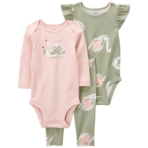 Carter´s Set 3 Piezas Body Mangas Largas Body Mangas Cortas Pantalon Cisnes