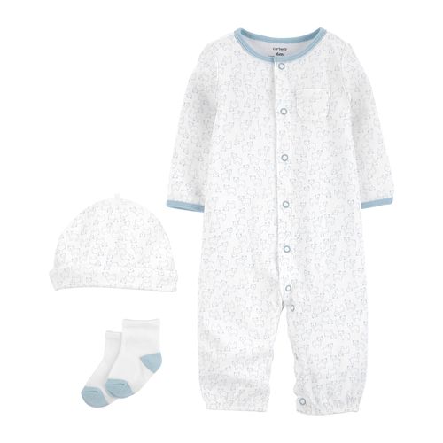 Carter´s Set 3 Piezas Osito Pijama Algodon Broches Gorro Medias Ositos