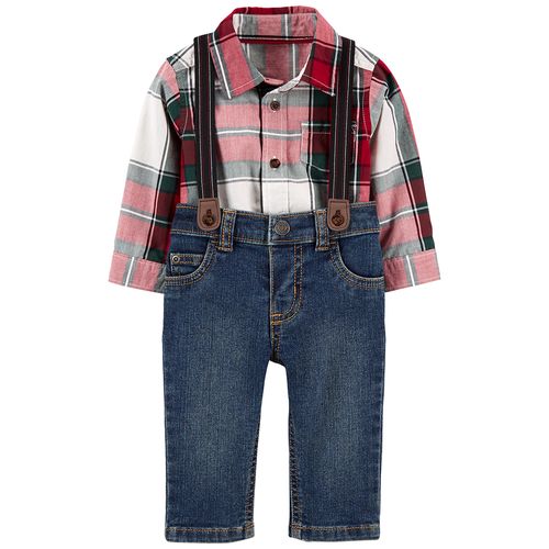 Carter´s Set 3 Piezas Body Camisa Mangas Largas Jean Tiradores Cuadrille