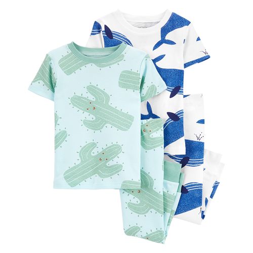 Carter´s Set 4 Piezas Pijama Algodon Mangas Cortas Cactus Ballenas