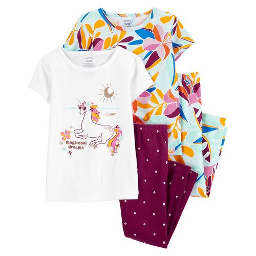 Carter´s Set 4 Piezas Pijama Algodon Mangas Cortas Floral Unicornio