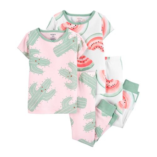 Carter´s Set 4 Piezas Pijama Algodon Mangas Cortas Cactus Sandias