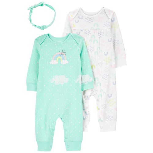 Carter´s Pack 3 Osito Pijama Algodon Vincha Arcoiris