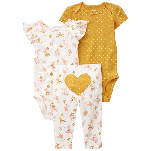 Carter´s Set 3 Piezas Bodies Mangas Cortas Pantalon Corazon