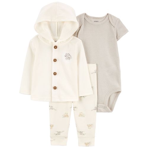 Carter´s Set 3 Piezas Body Mangas Cortas Cardigan Pantalon Elefante