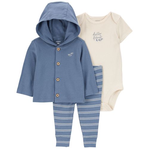 Carter´s Set 3 Piezas Body Mangas Cortas Cardigan Pantalon Hello Friend