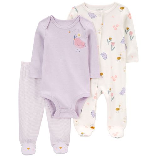 Carter´s Set 3 Piezas Body Mangas Largas Osito Pijama Pantalon Pajaritos