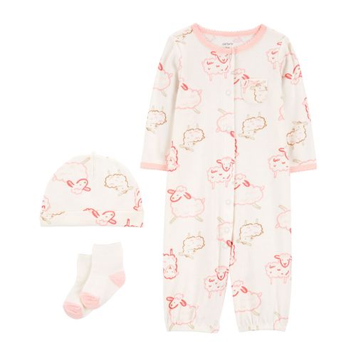 Carter´s Set 3 Piezas Osito Pijama Medias Gorro Oveja Rosa