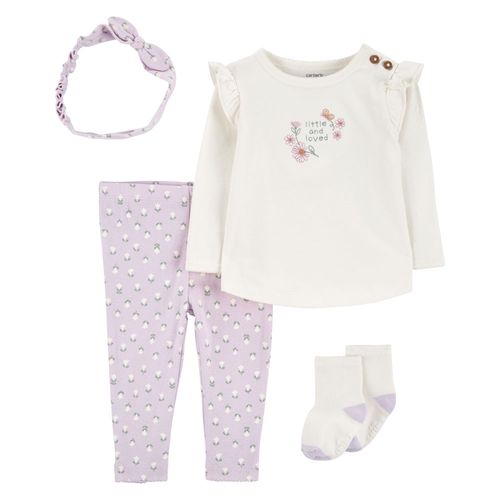 Carter´s Set 4 Piezas Remera Mangas Largas Pantalon Medias Vincha Little And Loved