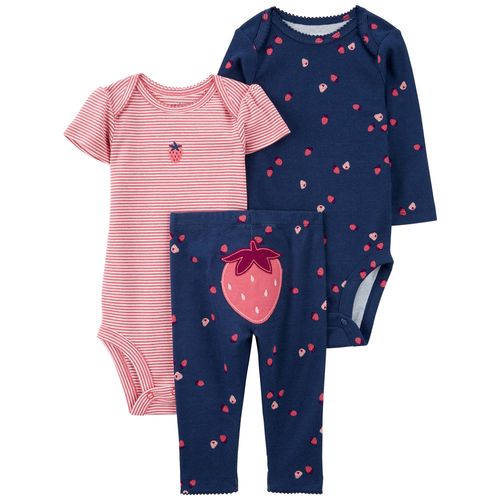 Carter´s Set 3 Piezas Body Mangas Largas Body Mangas Cortas Pantalon Frutillas