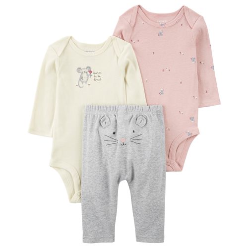 Carter´s Set 3 Piezas Bodies Mangas Largas Pantalon Ratoncito