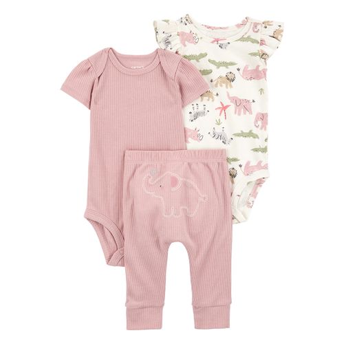 Carter´s Set 3 Piezas Bodies Mangas Cortas Pantalon Elefante