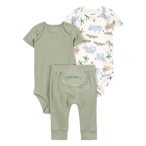 Carter´s Set 3 Piezas Bodies Mangas Cortas Pantalon Cocodrilo
