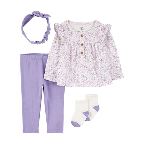 Carter´s Set 4 Piezas Remera Mangas Largas Pantalon Vincha Medias Floral