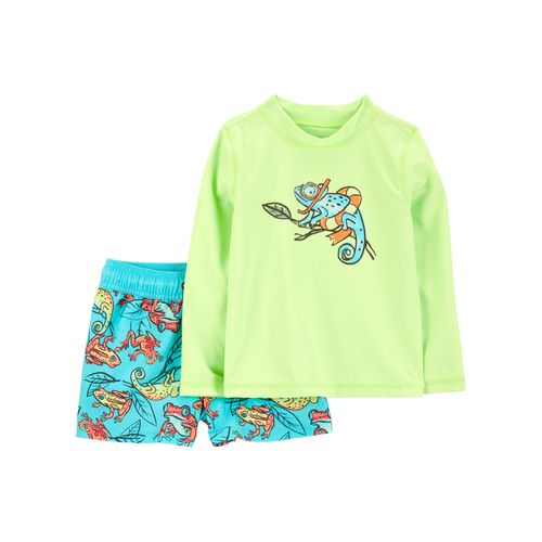Carter´s Set 2 Piezas Traje Baño Remera Mangas Largas Short Camaleon