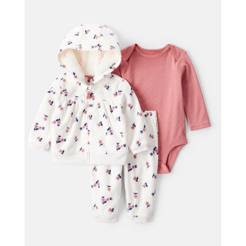 Carter´s Set 3 Piezas Body Mangas Largas Campera Micropolar Peluchito Pantalon Floral