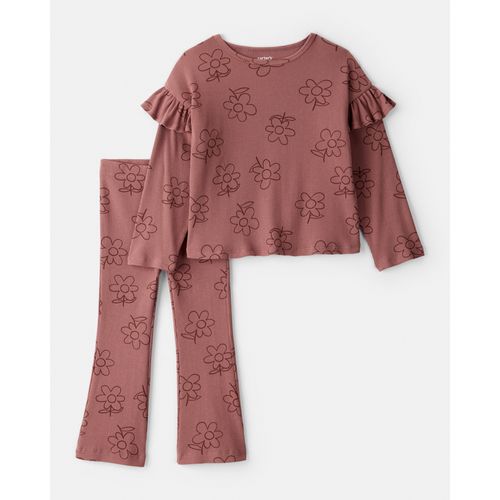 Carter´s Set 2 Piezas Remera Mangas Largas Volados Pantalon Flores