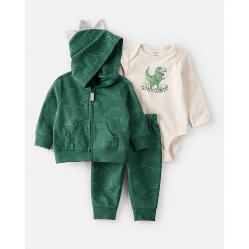 Carter´s Set 3 Piezas Body Mangas Largas Campera Pantalon Dinosaurio
