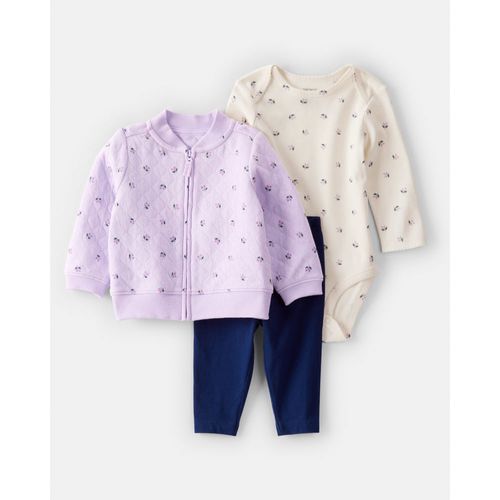 Carter´s Set 3 Piezas Body Mangas Largas Campera Pantalon Floreado