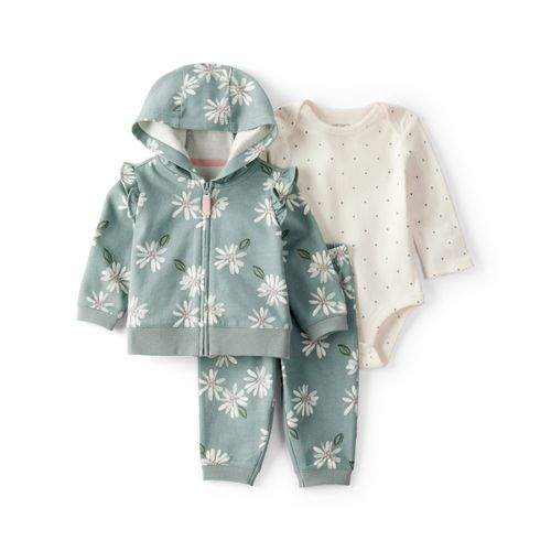 Carter´s Set 3 Piezas Body Mangas Largas Campera Capucha Pantalon Floral