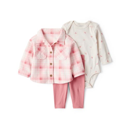 Carter´s Set 3 Piezas Body Mangas Largas Camisa Micropolar Rosa Pantalon