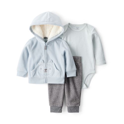 Carter´s Set 3 Piezas Body Mangas Largas Campera Micropolar Pantalon Micropolar Celeste