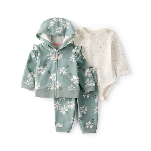 Carter´s Set 3 Piezas Body Mangas Largas Campera Capucha Pantalon Floral
