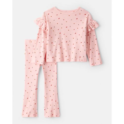 Carter´s Set 2 Piezas Remera Mangas Largas Volados Pantalon Hojitas