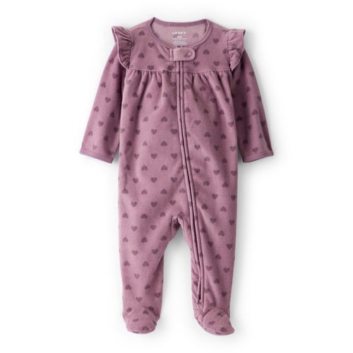 Carter´s Osito Pijama Cierre Micropolar Violeta Corazones