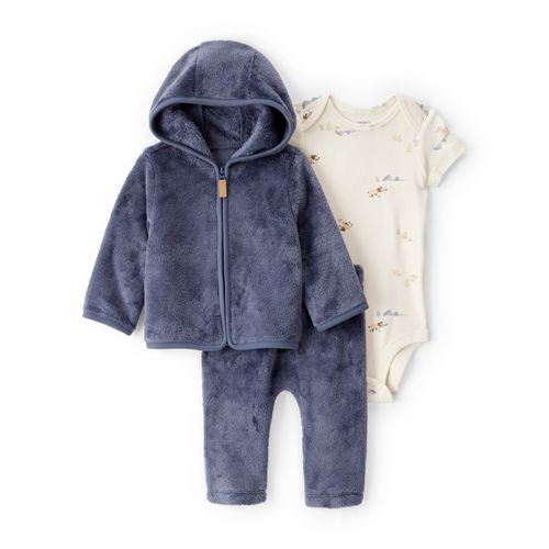 Carter´s Set 3 Piezas Body Mangas Cortas Campera Capucha Sherpa Pantalon Sherpa Azul