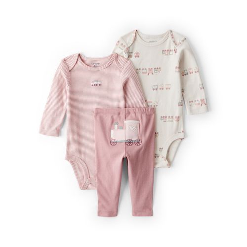 Carter´s Set 3 Piezas Bodies Mangas Largas Pantalon Rosa Tren