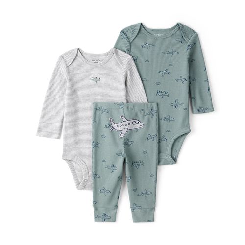 Carter´s Set 3 Piezas Bodies Mangas Largas Pantalon Avion