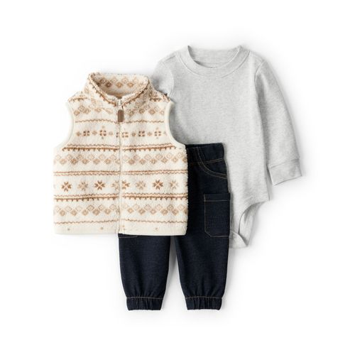Carter´s Set 3 Piezas Body Mangas Largas Chaleco Sherpa Pantalon Jogger
